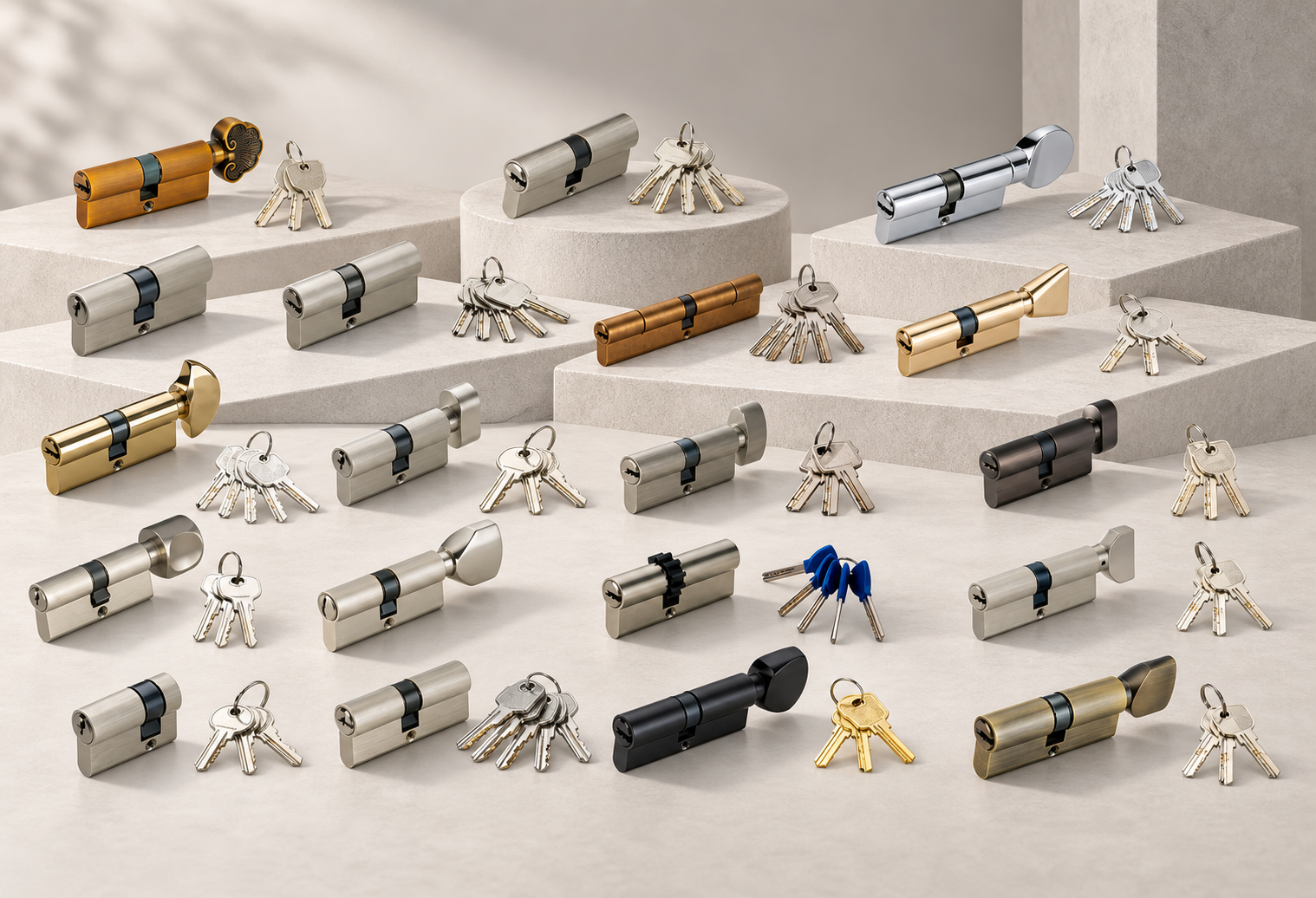 Assorted door lock cylinders and keys
