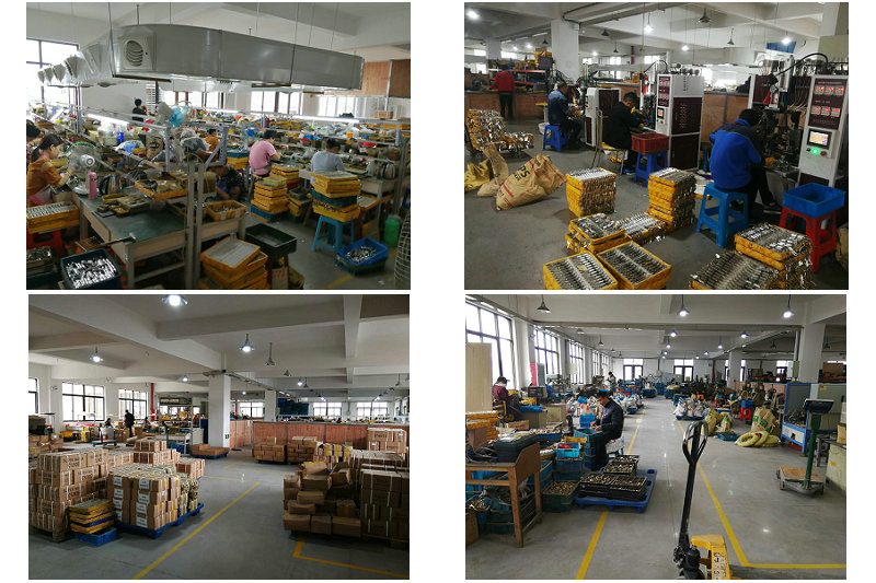 Collage of workshop workstations and packing areas